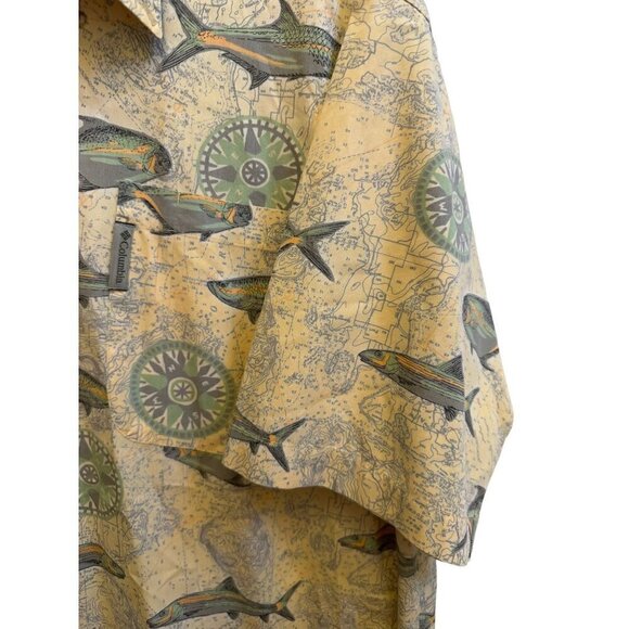 Columbia Fishing Print Shirt Button Up Short Sleeve Outdoor Camp Shirt sz L - Picture 3 of 8